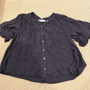LOFT black Button-Front Swiss Dot Blouse
